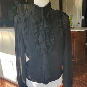 Chic Black Ruffled Women's Blouse